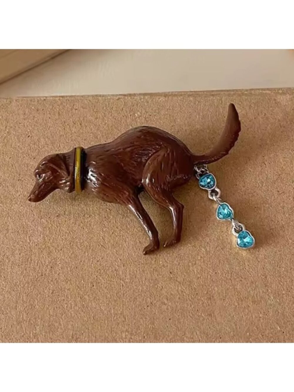 Pooping Dog Brooch with Blue Accents